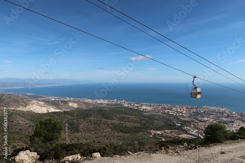 Cable car in the sky over the coast of Benalmadena in Spain