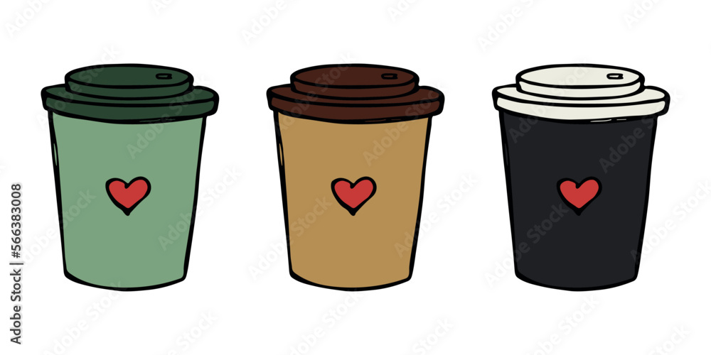 Cute cup of tea or coffee illustration. Simple cup clipart. Cozy home doodle set Cute cup of tea or coffee illustration. Simple cup clipart. Cozy home doodle set