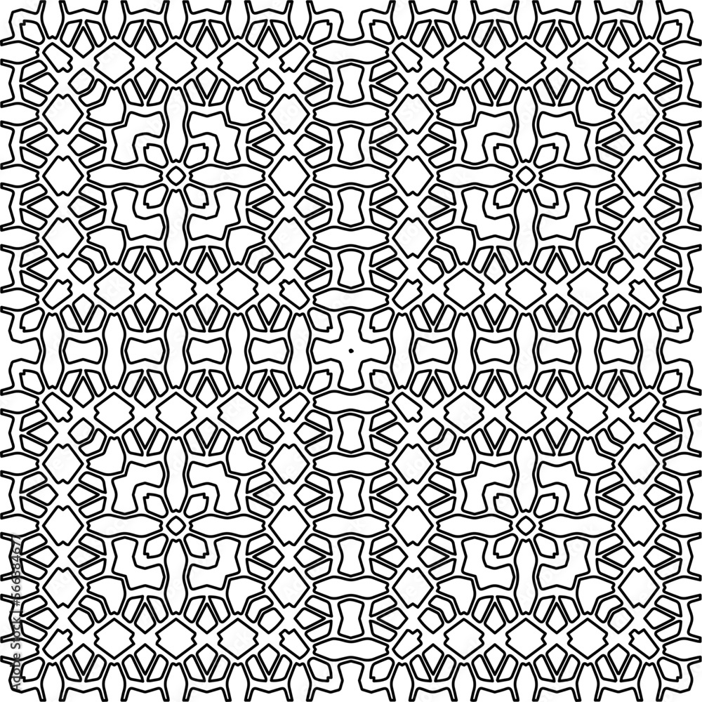 Stylish texture with figures from lines.
Abstract geometric black and white pattern for web page, textures, card, poster, fabric, textile. Monochrome graphic repeating design. 