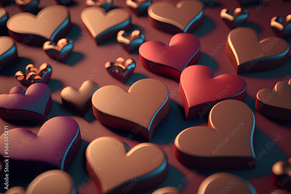 Obraz premium Valentine colorful hearts background, 3d render, modern design, Ai prompt.