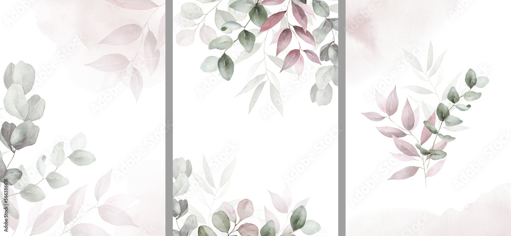 Φωτογραφία Watercolor floral illustration set bouquet, border, frame with green pink blush leaf branches, for wedding invitations, greetings, wallpapers, fashion, prints