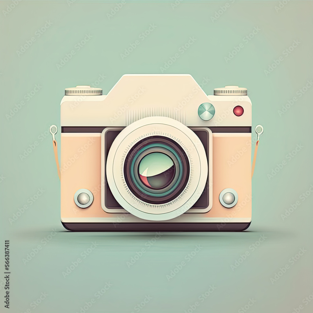retro photo camera illustration, cartoon, AI assisted finalized in Photoshop by me