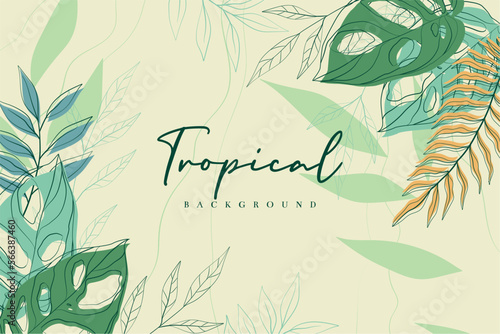 Horizontal colored foliage background with different leaves Vector illustration