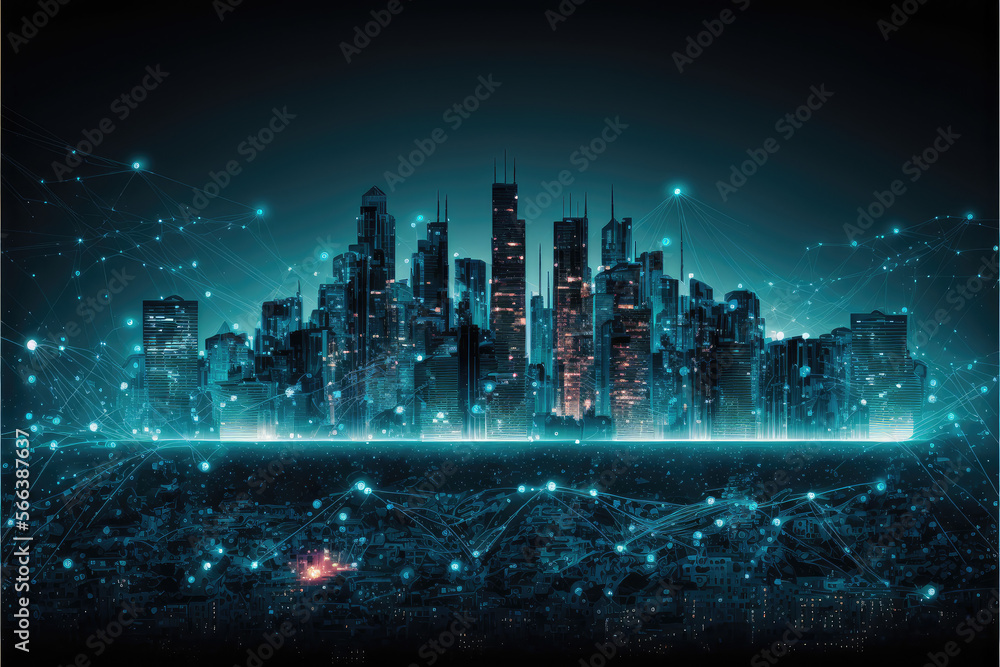 Skyscrapers in the city at night time, generated by AI