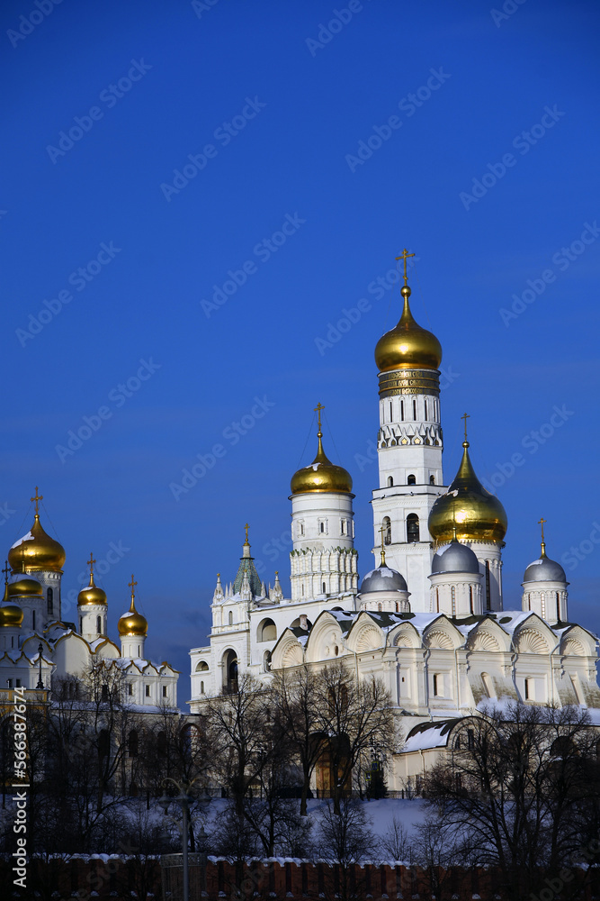 Moscow Kremlin architecture in winter. Popular landmark.