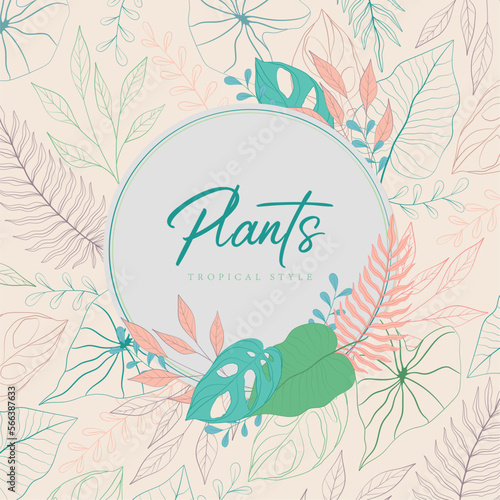 Colored foliage background with different leaves Vector illustration