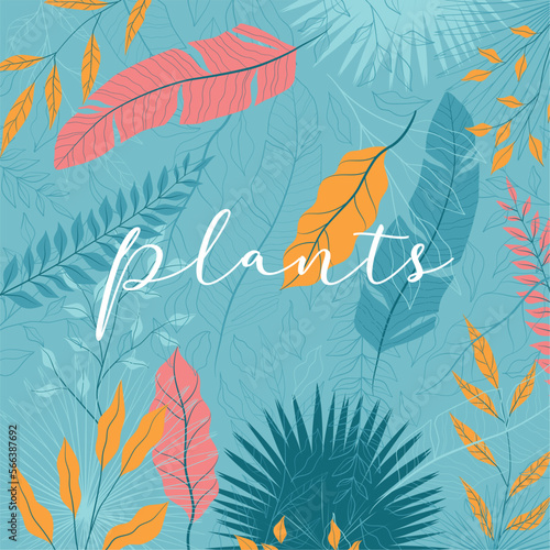 Colored foliage background with different leaves Vector illustration