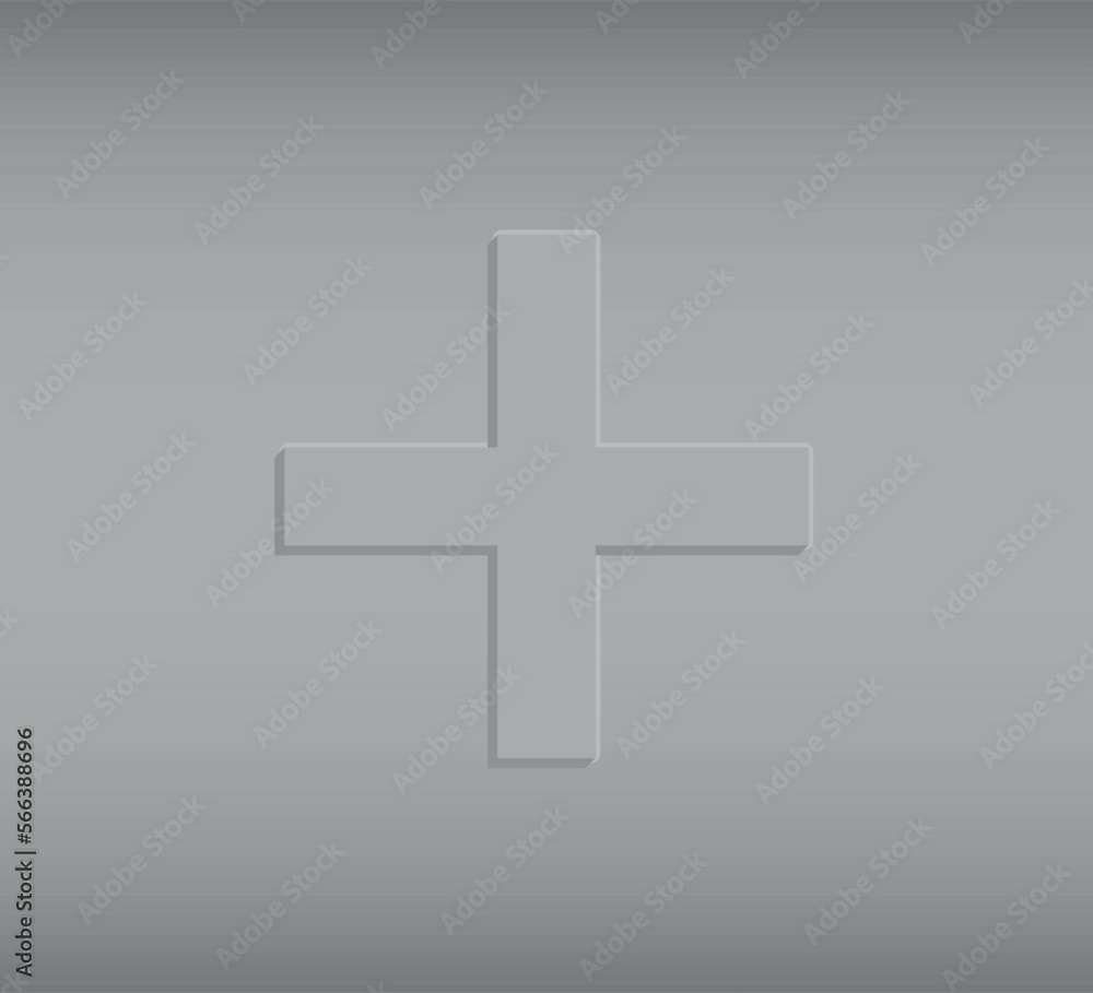 Fototapeta premium grey cross sign, plus sign, glyph on grey background