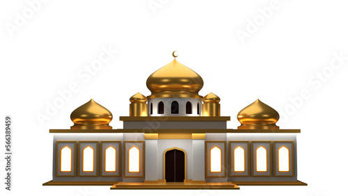 Ilustración 3D Mezquita con cúpulas doradas