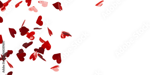 Red confetti in the shape of hearts isolated, close up, 3d rendering