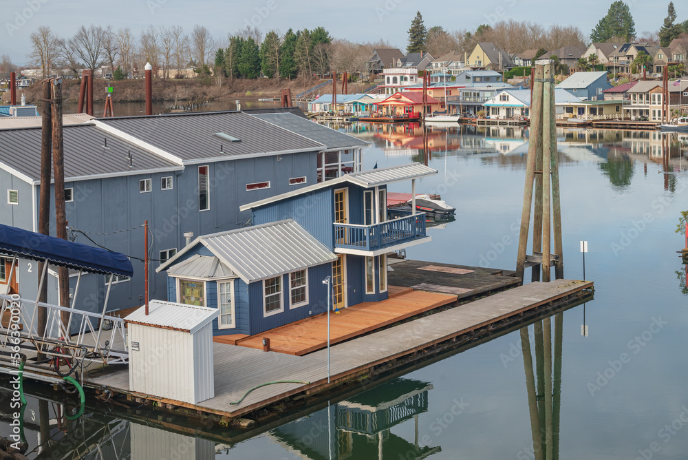 Floating houses and a marina community Portland Oregon. Floating houses and a marina community Portland Oregon.