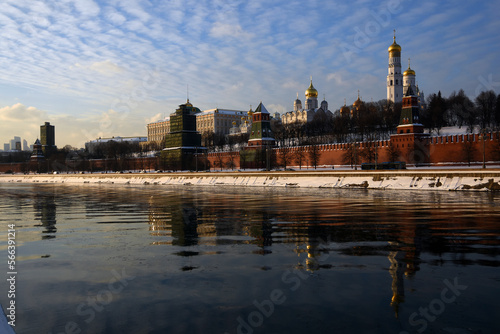 Moscow Kremlin architecture in winter. Popular landmark.