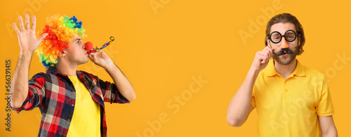 Man in funny disguise and w...