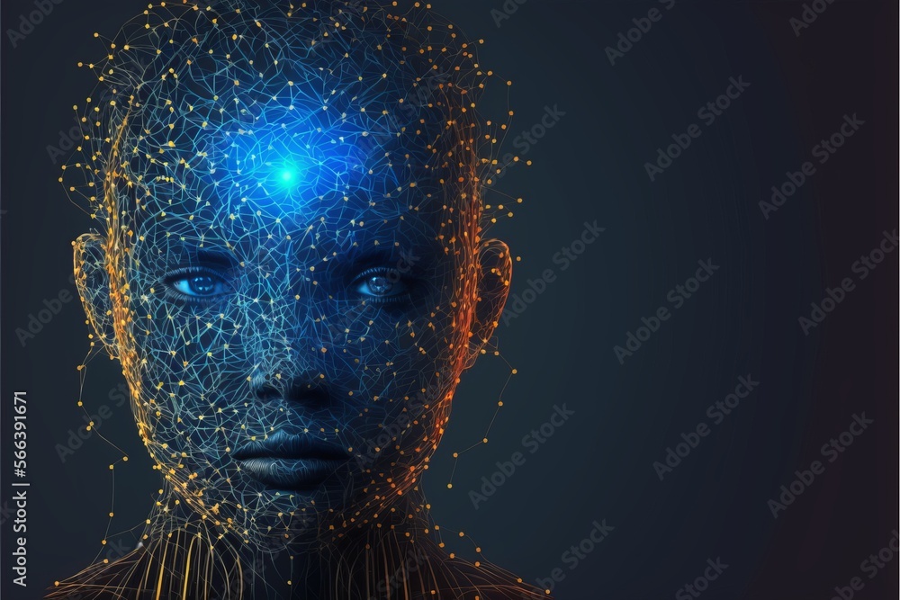 Machine Learning, Glowing Third Eye. Post-produced generative AI digital illustration. - obrazy, fototapety, plakaty 
