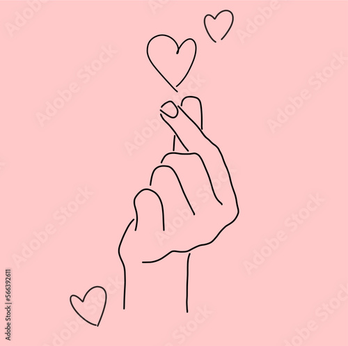 korean finger heart lineart line art otline contour symbol valentine's day love hand pink poster photo