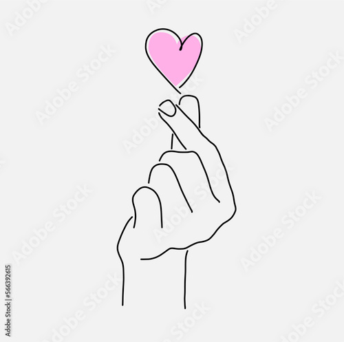 korean finger heart line art lineart outline simple vector illustration grey background contour 