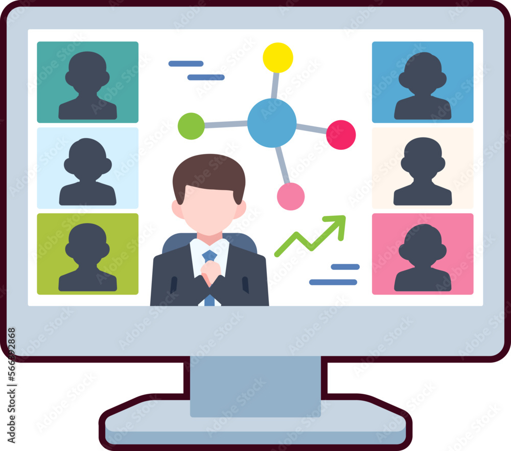 Meeting Online team call work internet home business Element illustration Flat with Black Sticker Meeting Online team call work internet home business Element illustration Flat with Black Sticker