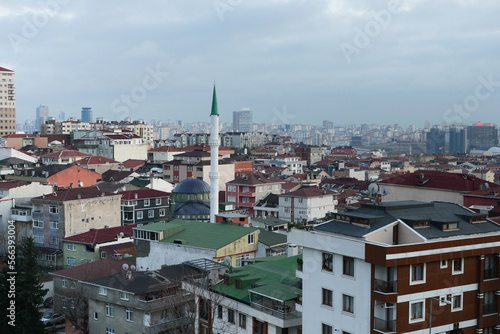 High view of mosque and residences in Istanbul city