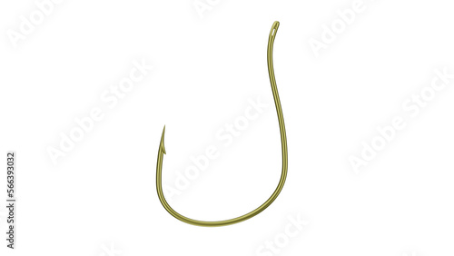 Golden fishing hook isolated on transparent background. Fishing concept. 3D render