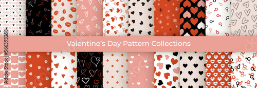 Set of 20 patterns with hearts. St. Valentine's Day. Vector illustration.
