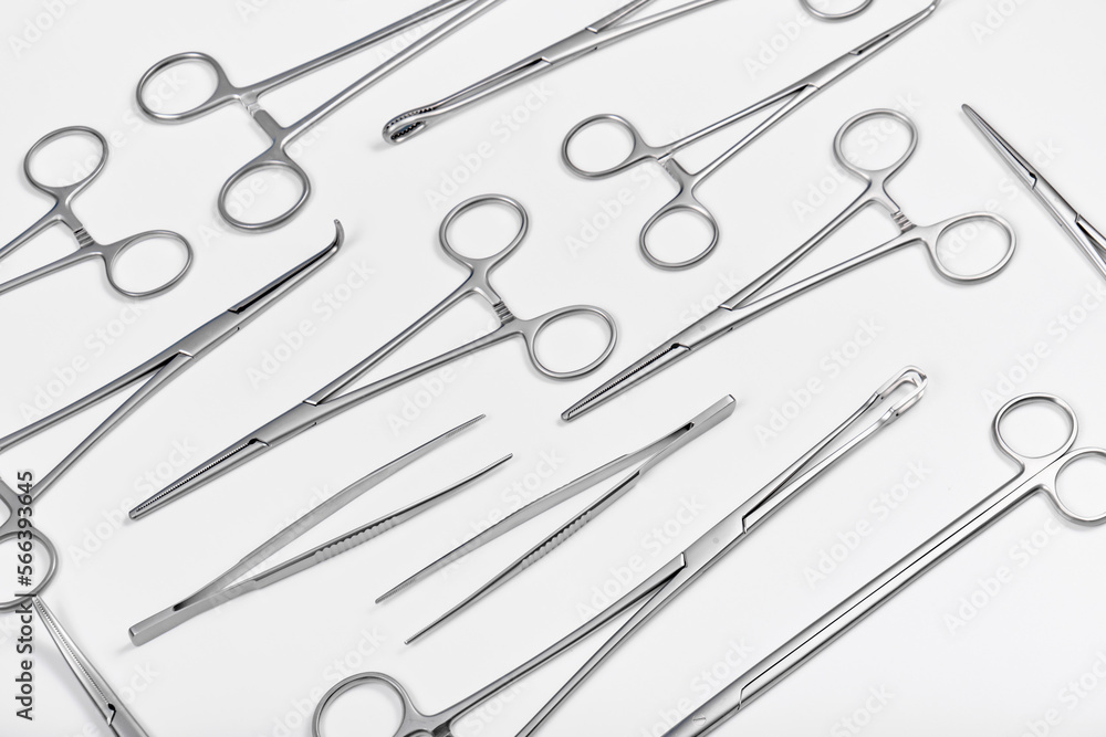 Surgical instruments on a white.