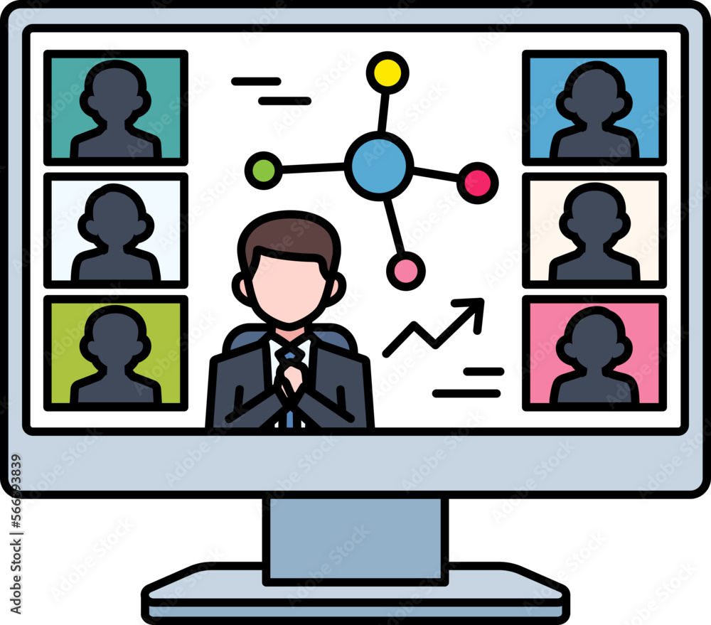 Meeting Online team call work internet home business Element illustration Colored Outline Meeting Online team call work internet home business Element illustration Colored Outline