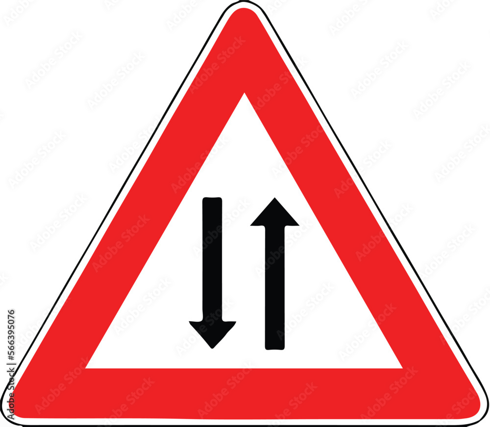 Street DANGER Sign. Road Information Symbol. Traffic in both directions Street DANGER Sign. Road Information Symbol. Traffic in both directions