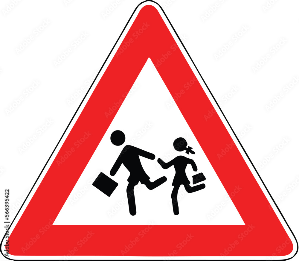 Street DANGER Sign. Road Information Symbol. Children Street DANGER Sign. Road Information Symbol. Children