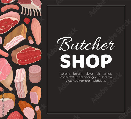 Farm Meat Food Banner Design with Fresh Organic Product Vector Template