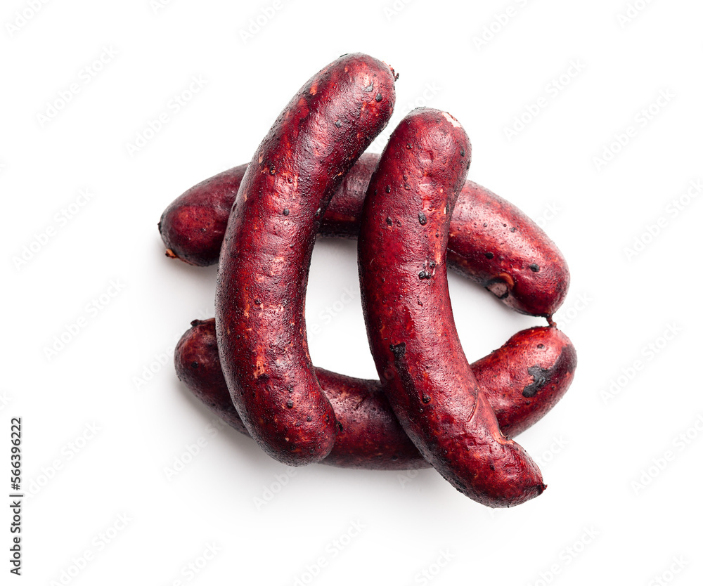 Smoked pork sausage isolated on white background. Smoked pork sausage isolated on white background.