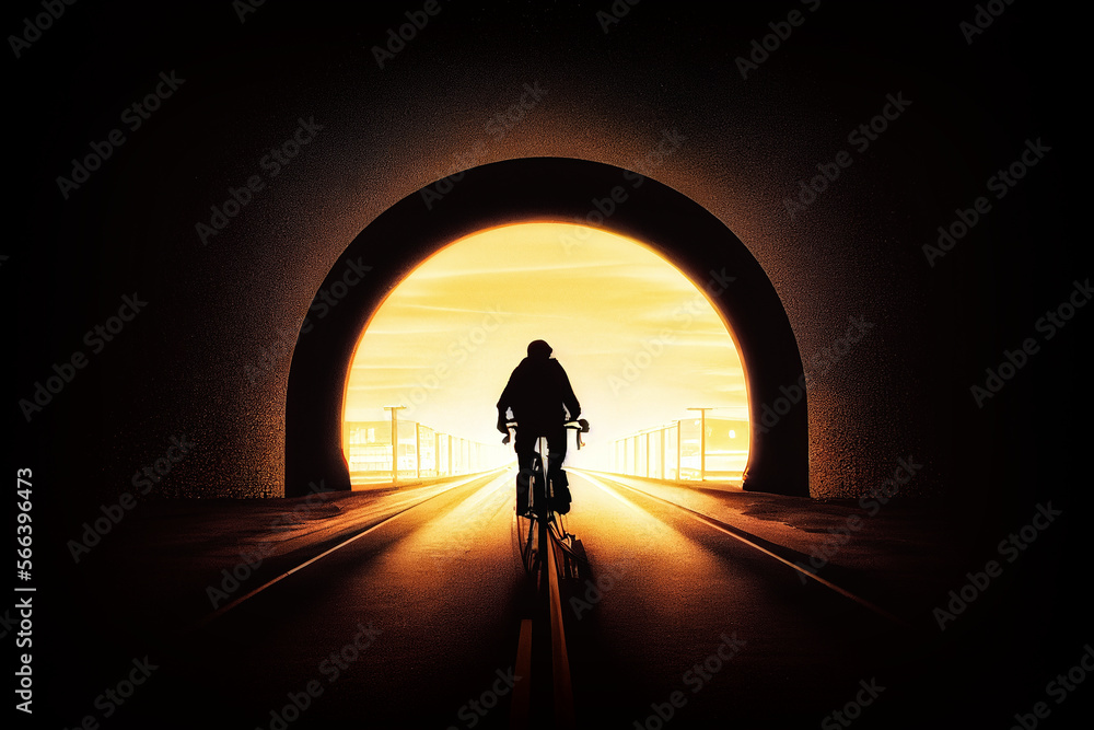 Silhouette of a person on a bicycle crossing. Generative AI. 3 Silhouette of a person on a bicycle crossing. Generative AI. 3