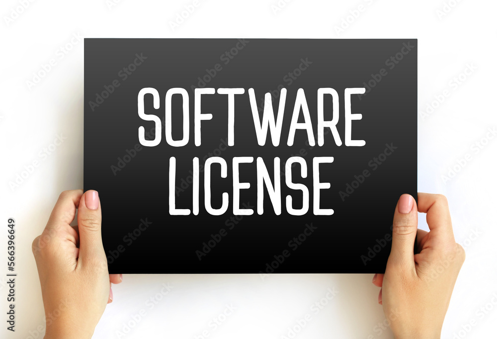 Software License - legal instrument governing the use or redistribution of software, text concept on card Software License - legal instrument governing the use or redistribution of software, text concept on card