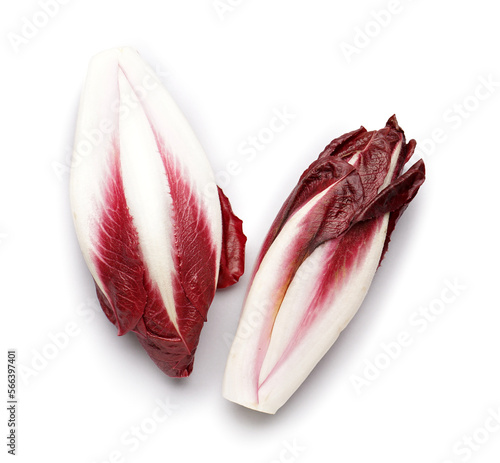 Tableau sur toile Bunches of fresh red endive on white background