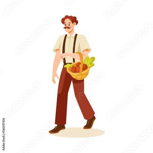 Man at Farmer Market Buying Beetroot as Fresh Local Vegetable Vector Illustration