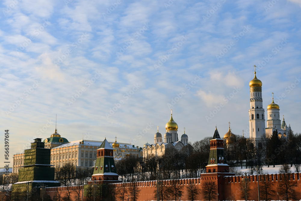 Moscow Kremlin architecture in winter. Popular landmark.