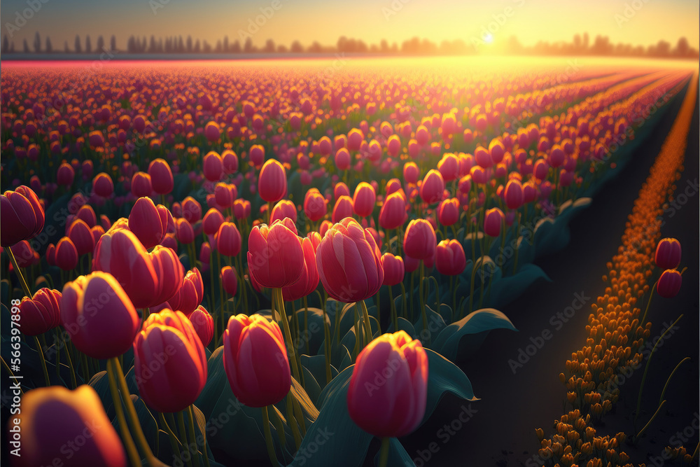 Beautiful flower fields, field of tulips, flowers, tulips, spring, blossoming, blossom