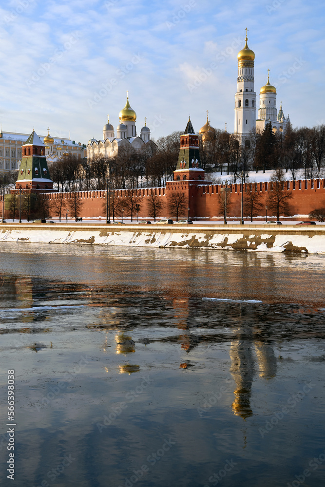 Moscow Kremlin architecture in winter. Popular landmark.