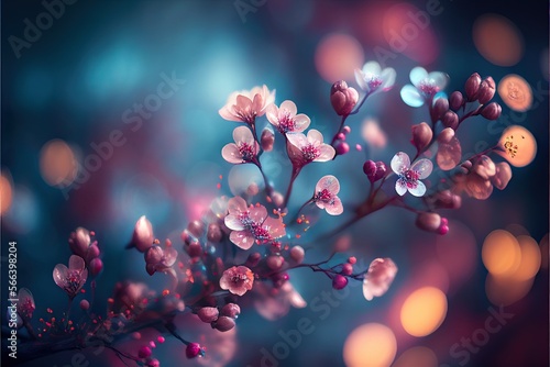 blurred bokeh background with cherry blossom flowers . Generative ai