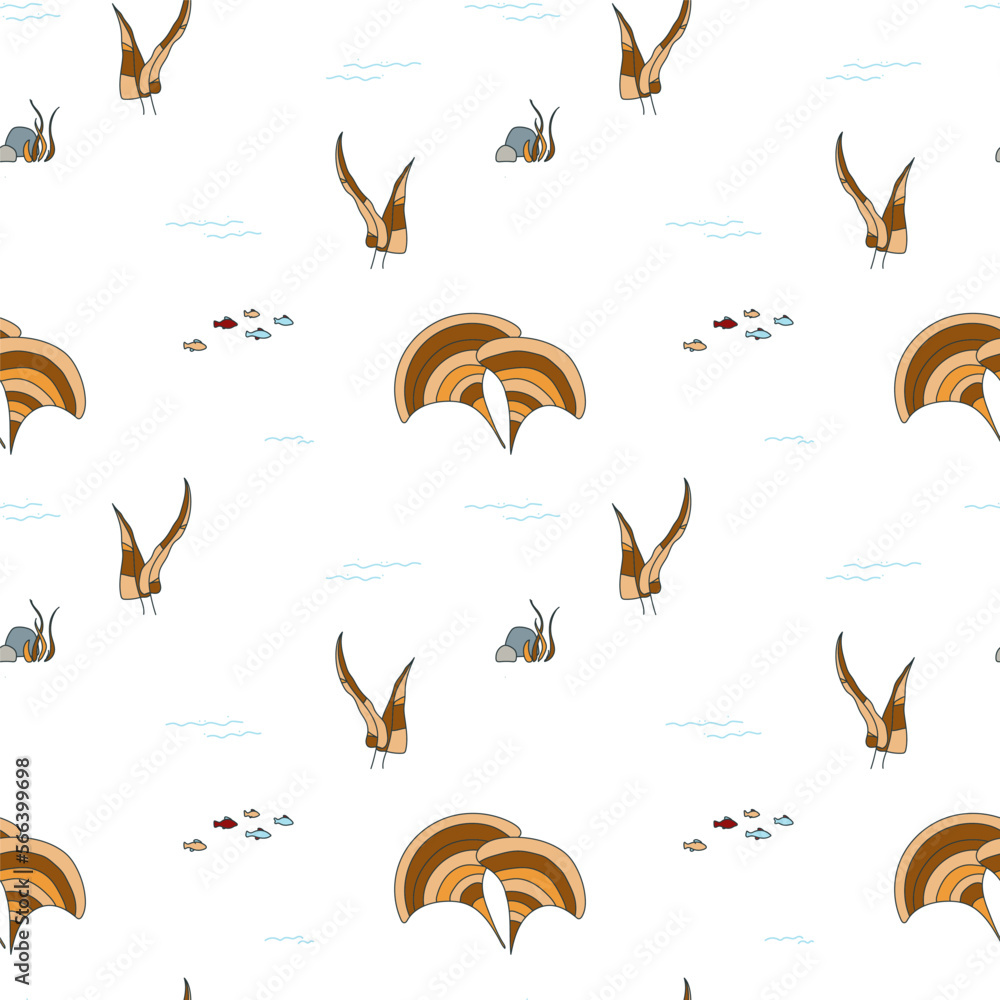Underwater world. Nautical vector pattern. Algae, stones, small fish. Underwater world. Nautical vector pattern. Algae, stones, small fish.