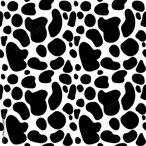 Cow seamless pattern. Black cartoon spots. Dalmatin or moo skin.