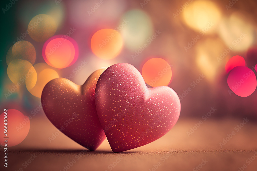 Naklejka premium Valentine's hearts against bokeh background generated with AI