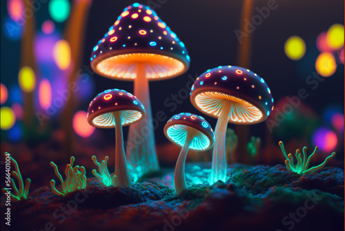 illustration neon fluorescent mushrooms