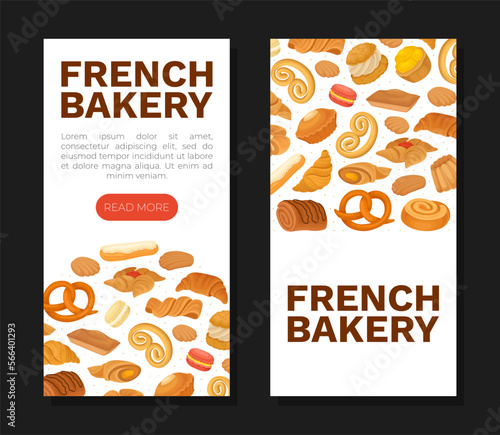 French Bakery and Pastry Banner Design with Sweet Dough Products Vector Template