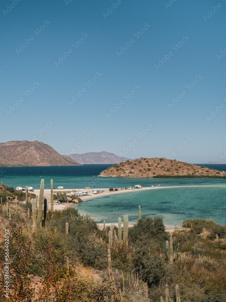 Turquoise water beach with Rv in Bahía Concepción, Loreto, Baja California, Mexico
