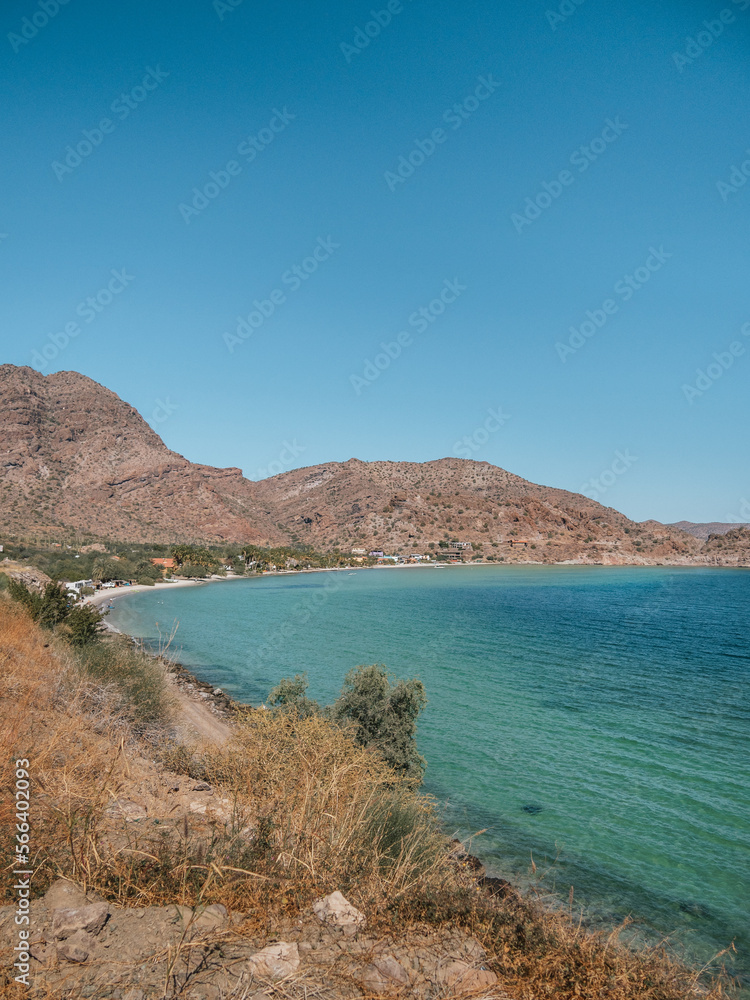 Turquoise water beach with Rv in Bahía Concepción, Loreto, Baja California, Mexico
