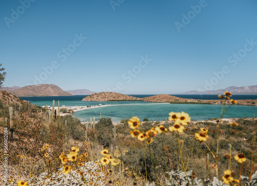 Turquoise water beach with Rv in Bahía Concepción, Loreto, Baja California, Mexico