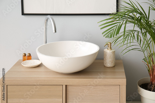 Modern sink in interior of stylish bathroom  closeup