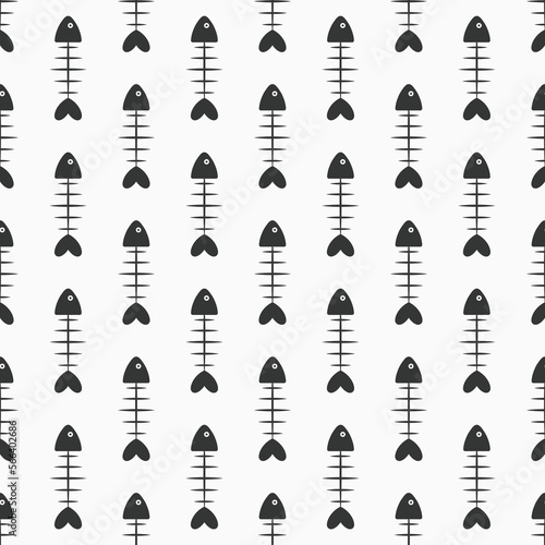 Vector seamless fish bones pattern. Creative funky repeatable background. Black and white design. Textile cartoon endless print