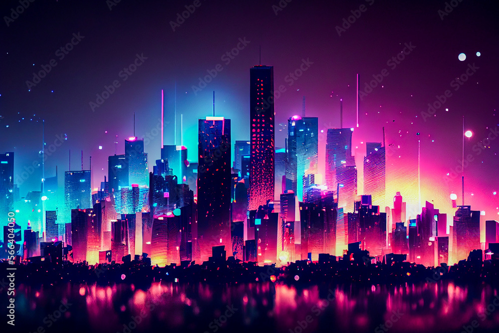 neon abstract mega city with light night never sleep, neon core concept, Generative AI	 
