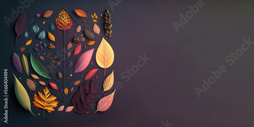 Minimal autumn leaves knolling background for a banner illustration made with Generative AI photo